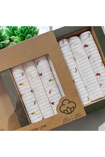BYS TİCARET 100% Organic Cotton Baby Girl Mouth Wipes Set of 7 in Box