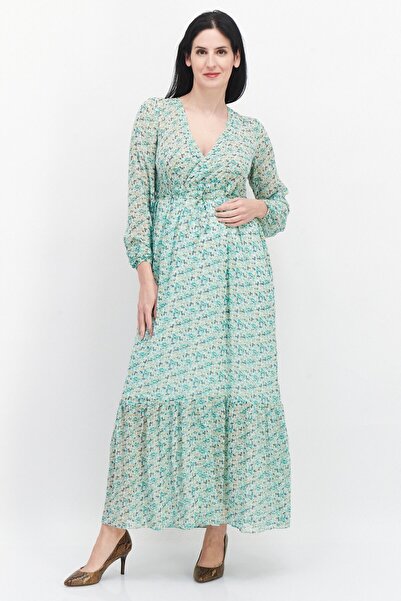 NA-KD فستان ماكسي نسائي بطبعات الأزهار، مجموعة خضراء