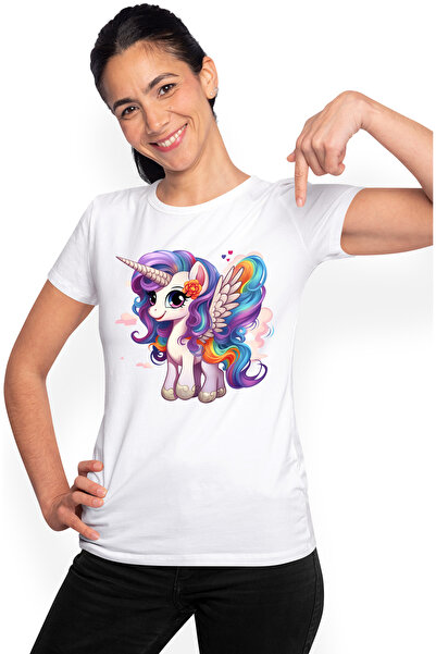 StoryGift Romania Tricou Femei cu un unicorn cu aripi, ilustratie, norisori, ...