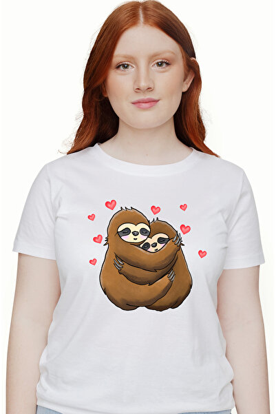 StoryGift Romania Tricou Femei cu 2 sloths/lenesi care se imbratiseaza, inimi...