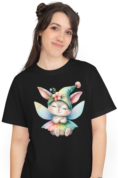 StoryGift Romania Tricou Femei cu o iepuroaica, are aripi de zana, ilustratie...