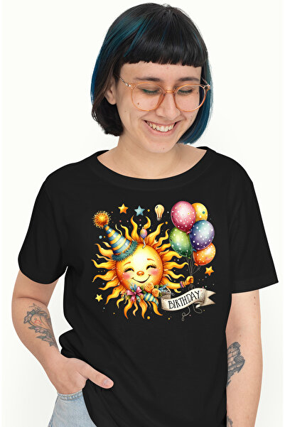 StoryGift Romania Tricou Femei cu soarele care tine multe baloane colorate, c...