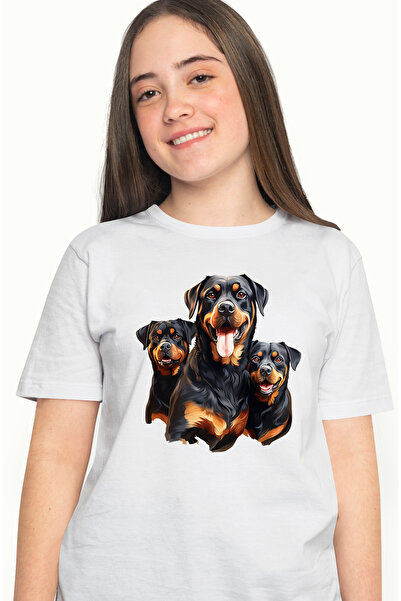 StoryGift Romania Tricou Femei cu niste caini Rottweiler, ilustratie, jucausi...