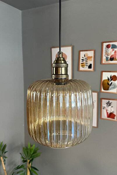 Bamyum Mopa Cam Bal Rengi Tekli Avize Lale Başlık Retro Sarkıt Lamba Restoran Salon Aydınlatma