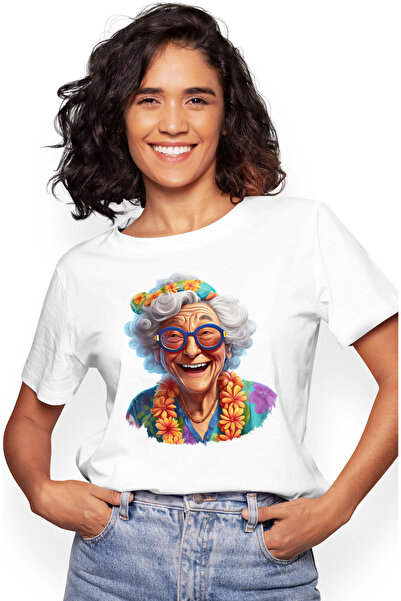 StoryGift Romania Tricou Femei cu o bunicuta care rade, ilustratie, veselie, ...