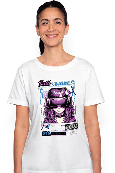 StoryGift Romania Tricou Femei Fata virtuala stil anime ochelari VR jocuri video cu imprimeu pe Fa WHT_XL
