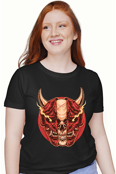 StoryGift Romania Tricou Femei Cu Diavol, Craniu, Flacari, Coarne, Cerc, Multicolor cu imprimeu p BLK_L