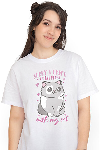 StoryGift Romania Tricou Femei Cu Pisica Gri, Sorry I Can, t I Have Plans Wit...
