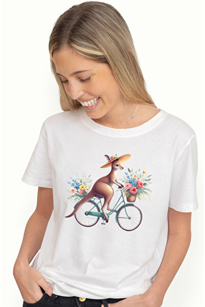 StoryGift Romania Tricou Femei cu o femela cangur care merge cu bicicleta, pl...
