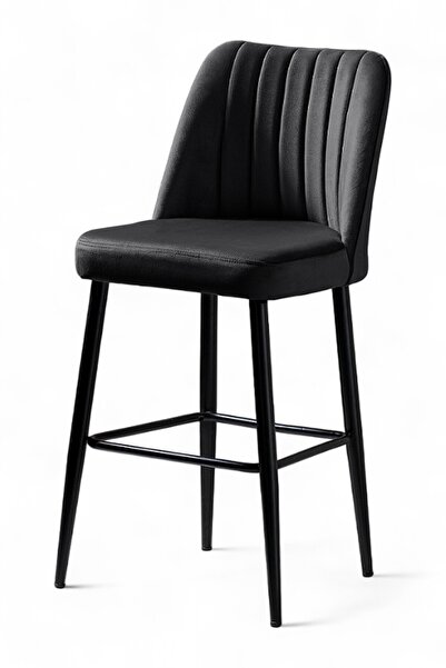 MYMASSA Ada Bar Sandalye - Babyface Antrasit Kumaş - Metal Siyah Ayak - Mutfak Sandalyesi - Bar Sandalyesi