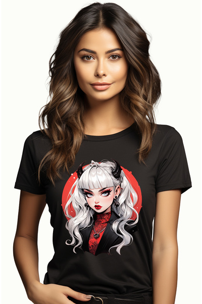 StoryGift Romania Tricou Femei cu o fata cu parul alb, ilustratie, cornite, c...