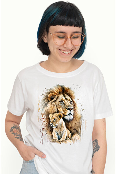 StoryGift Romania Tricou Femei cu un leu si cu puiul sau, afectiune, ilustrat...