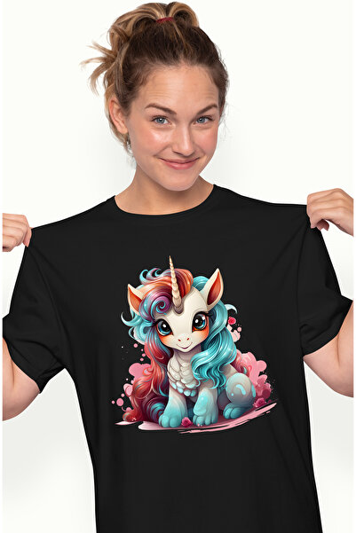 StoryGift Romania Tricou Femei cu un unicorn vesel, ilustratie, pete de culoa...