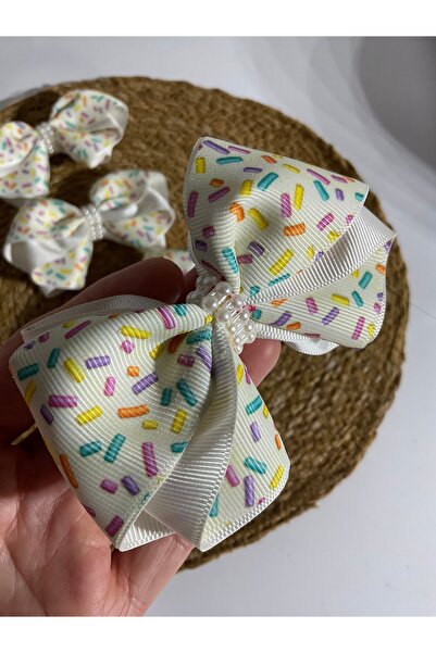 MADE BY PERİ Cream Color Ribbon, Bow Buckle with Candy Pattern on It.
