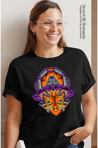 StoryGift Romania Women's T-Shirt With Monster, Crystal, Robot, Arms, Cables, Sci Fi, Mecha, Multicolor BLK_XL