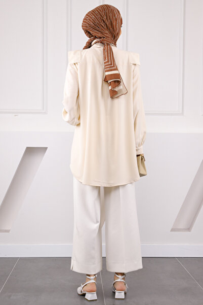 İmajButik Beige Front Detailed Linda Tunic