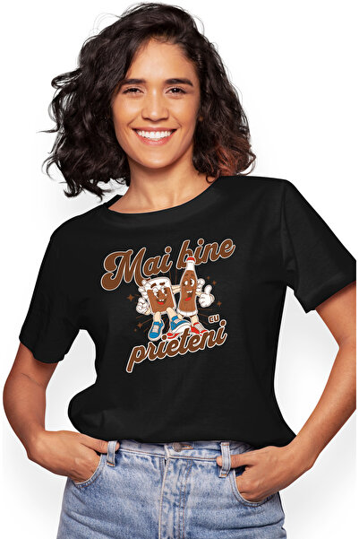 StoryGift Romania Tricou Femei Pahar si sticla combinatia perfecta cu imprime...