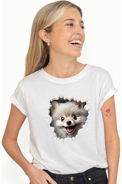 StoryGift Romania Tricou Femei cu un catel curios si jucaus, ilustratie, scoa...