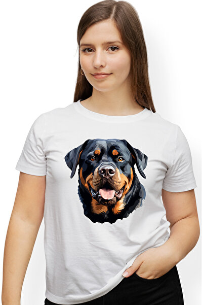 StoryGift Romania Tricou Femei cu un catel Rottweiler bucuros, ilustratie, st...
