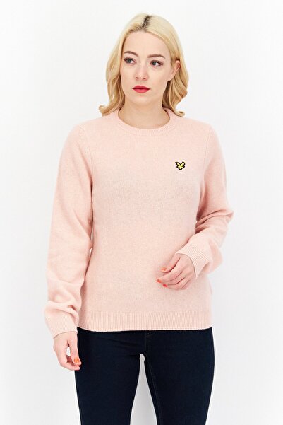 Lyle & Scott سترة نسائية برقبة دائرية مطرزة بشعار، لون خوخي