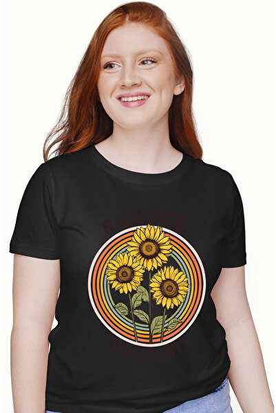 StoryGift Romania Tricou Femei cu mesajul "Radiate positivity", ilustratie, p...