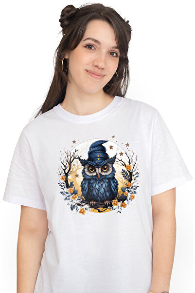 StoryGift Romania Tricou Femei cu o bufnita cu palarie de vrajitoare, ilustra...