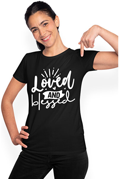 StoryGift Romania Tricou Femei cu textul "Loved and blessed" - iubita si bine...