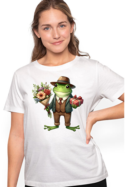 StoryGift Romania Tricou Femei cu un broscoi vesel, ilustratie, tine un buche...
