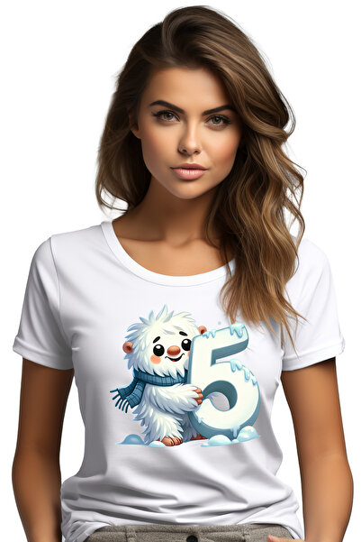 StoryGift Romania Tricou Femei cu Yeti care tine cifra "5", ilustratie, omul ...