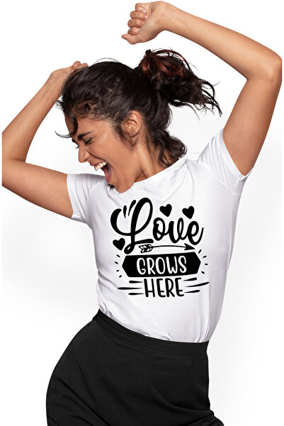 StoryGift Romania Tricou Femei cu inimioare si mesajul "Love grows here" - iu...