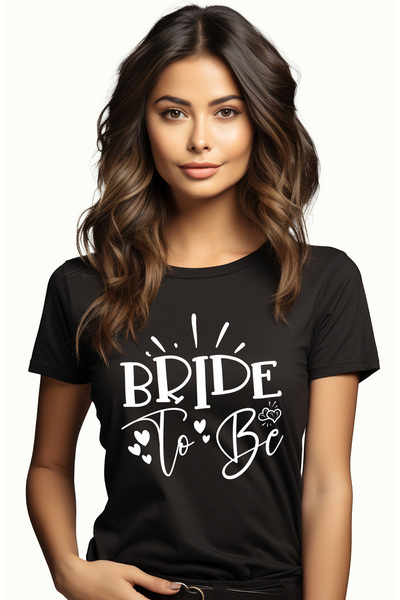 StoryGift Romania Tricou Femei cu inimioare si textul in engleza "Bride to be" - mireasa sa fie ca BLK_XL