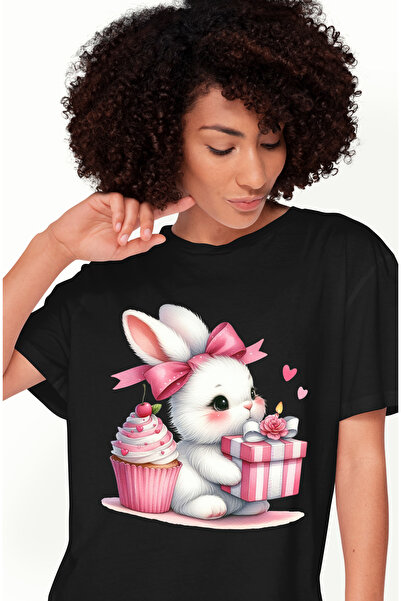 StoryGift Romania Tricou Femei cu un iepuras alb, ilustratie, tine un cadou, ...