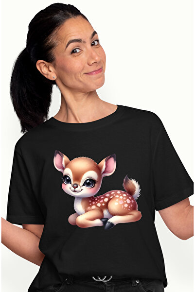 StoryGift Romania Tricou Femei cu o caprioara micuta, ilustratie, vesela, imb...