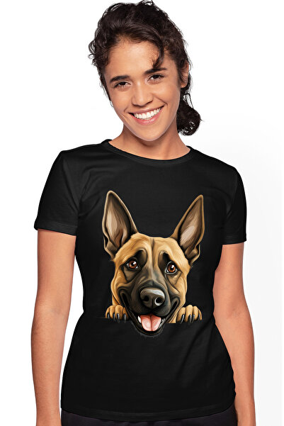 StoryGift Romania Tricou Femei cu un caine lup care se uita peste gard, ilust...