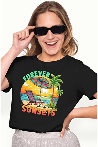 StoryGift Romania Tricou Femei cu mesajul "Forever chasing sunsets", vara, va...