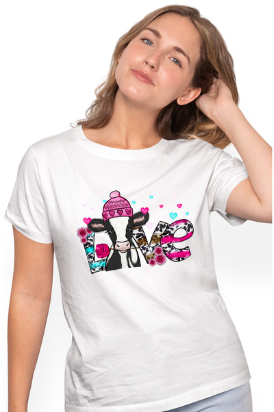 StoryGift Romania Tricou Femei cu o vacuta care tine in gura un trandafir cu ...