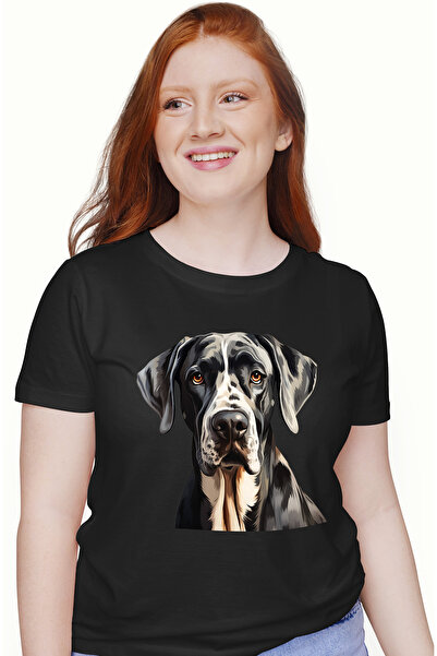 StoryGift Romania Tricou Femei cu un catel serios, ilustratie, negru, alb, as...