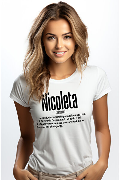 StoryGift Romania Tricou Femei Cu Numele Nicoleta, si Mesaj Amuzant, Lenesa, ...