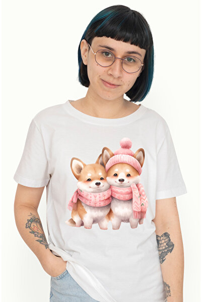 StoryGift Romania Tricou Femei cu 2 catei Akita Inu, ilustratie, fulare, caci...