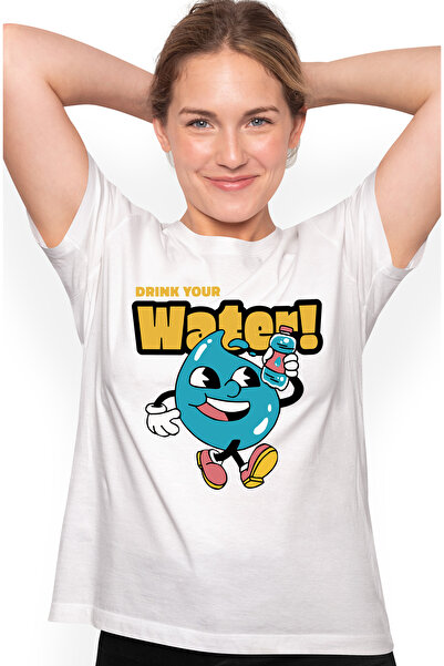 StoryGift Romania Tricou Femei Drink Your Water, Reminder Sa Iti Bei Apa cu imprimeu pe Fata, 100% WHT_XL
