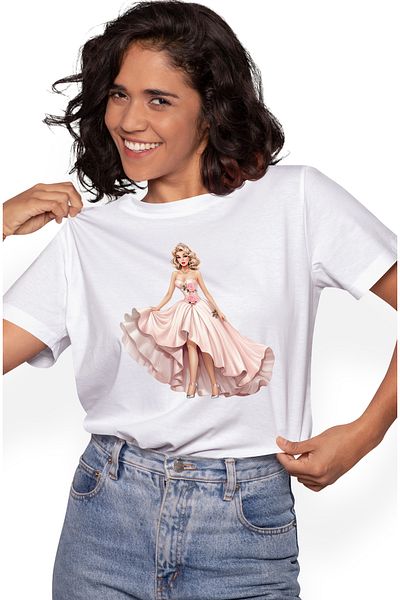 StoryGift Romania Tricou Femei cu o femeie frumusica, ilustratie, rochie, pantofi, trandafiri, blo WHT_XL