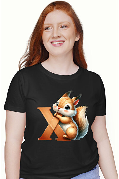 StoryGift Romania Tricou Femei cu o veverita cu litera "X", ilustratie, pentr...