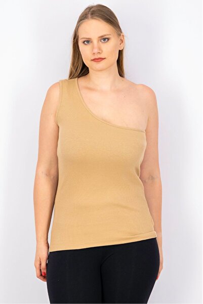 MOHITO Women Asymmetric Sleeveless Textured Top, Camel