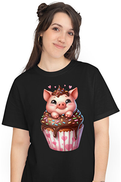 StoryGift Romania Tricou Femei cu un porcusor care sta intr-o briosa, inimioa...