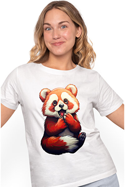 StoryGift Romania Tricou Femei cu un urs Panda Rosu socat, ilustratie, a vazu...