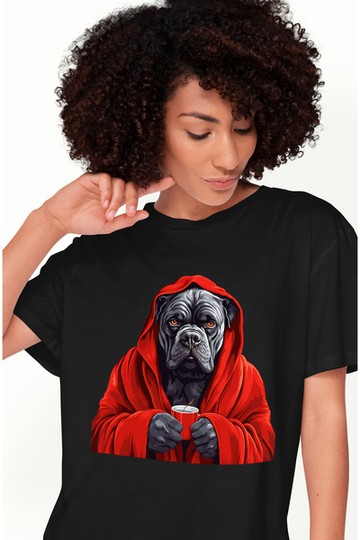 StoryGift Romania Tricou Femei cu un caine gri care poarta un capod rosu, rac...