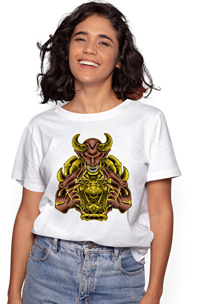 StoryGift Romania Tricou Femei Cu Demon, Coarne, Armura, Gheare, Zambet, Multicolor cu imprimeu p WHT_XL