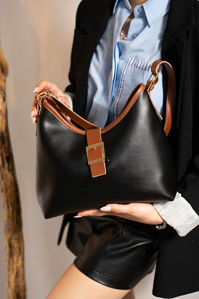 Mojeva Dina Model Επένδυση Μαύρη-μαύρη Ζώνη Λεπτομέρεια Γυναικεία τσάντα χεριών, χεριών και ώμων