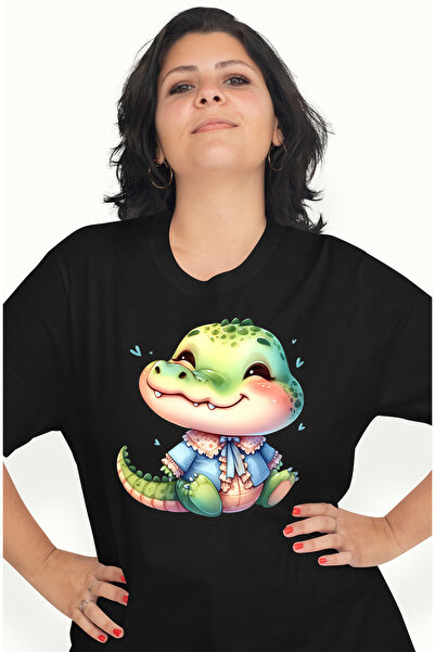 StoryGift Romania Tricou Femei cu un pui de crocodil, ilustratie, inimioare, ...