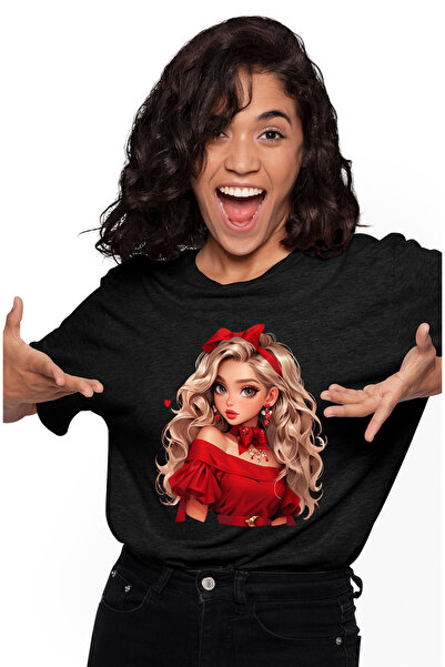 StoryGift Romania Tricou Femei cu o fata frumusica, blonda, bluza rosie, Barb...